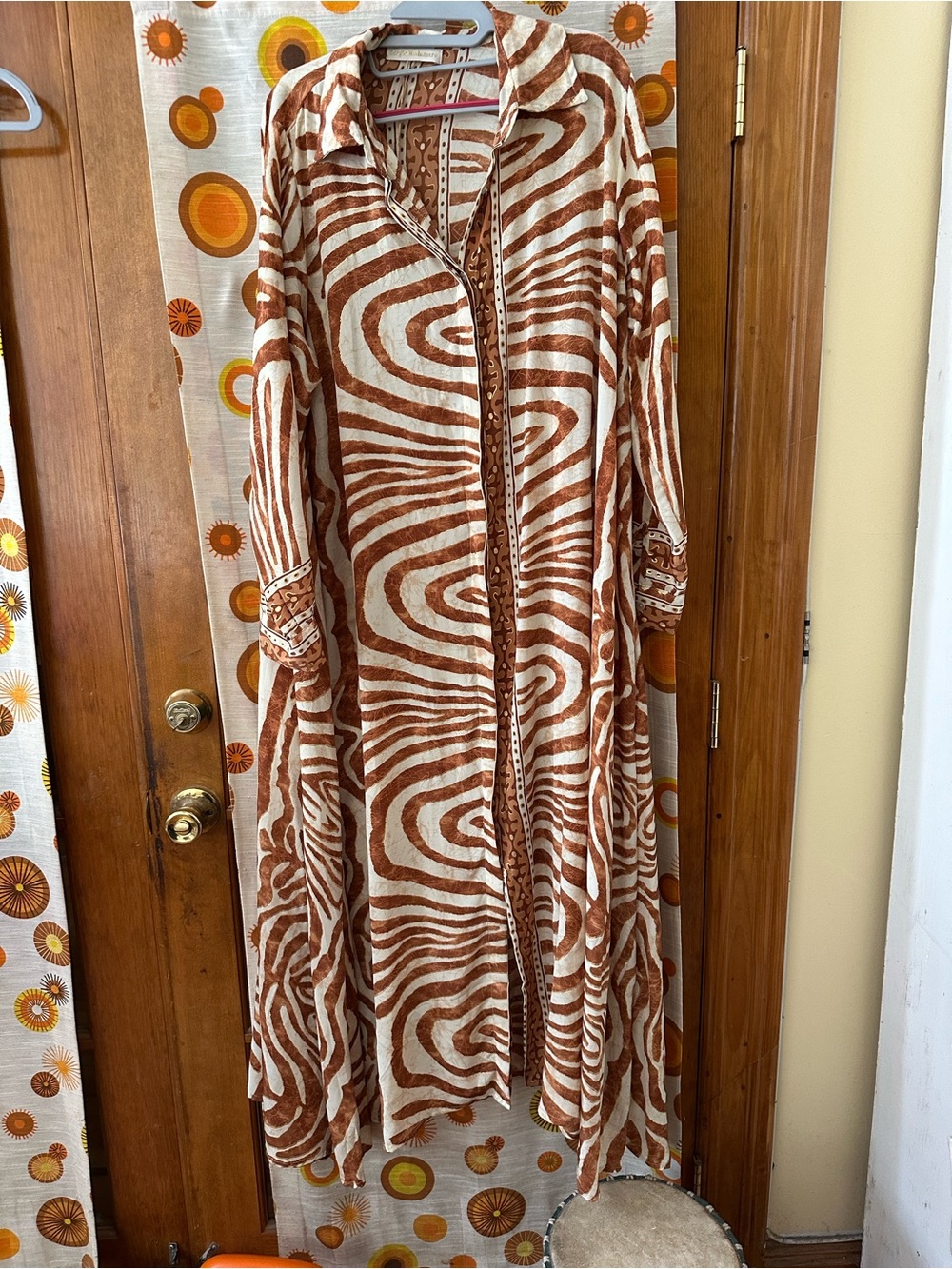 Rust & Cream Printed Long Shirt Dress